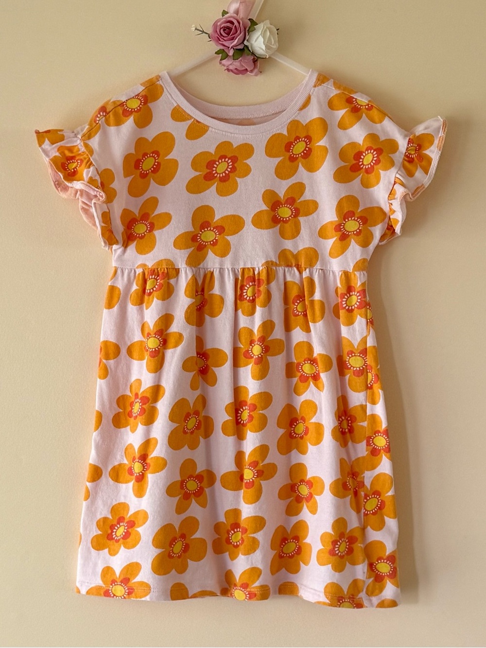Old Navy Toddler Girls Pink Dress with Orange Floral Print, Size 4T